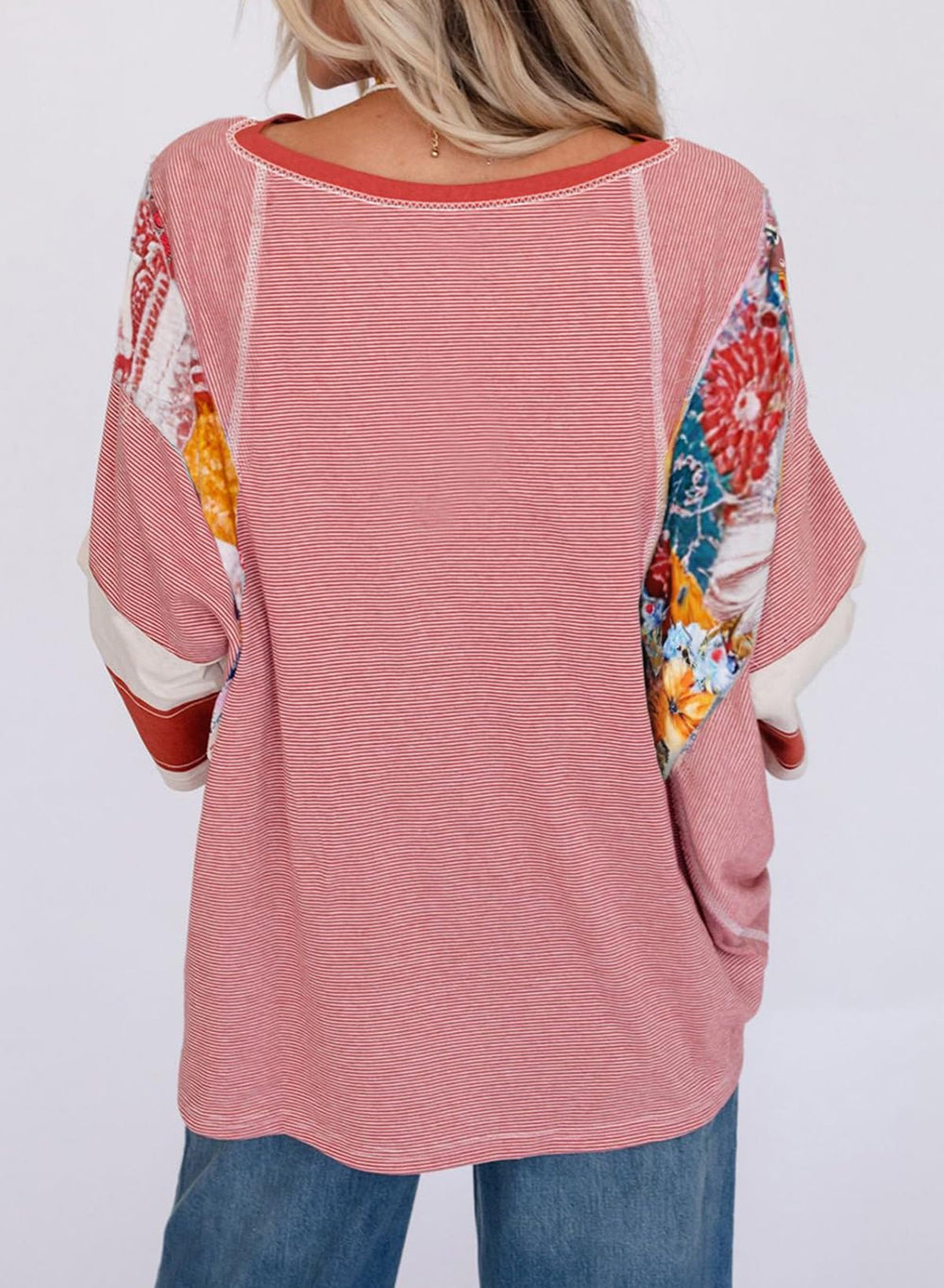 ✨Women's 3/4 Length Sleeve Oversized Striped Patchwork Shirts