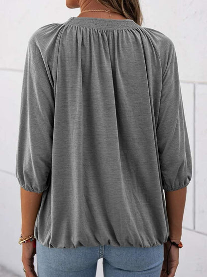 Limited time sale 🔥Women's Casual Cotton 3/4 Sleeve Loose Pleated Basic Tops