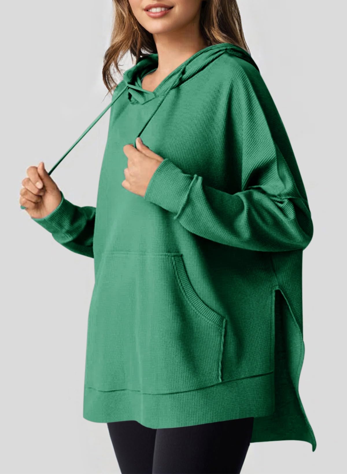 ✨Oversized Hoodies for Women Waffle Knit Drawstring Side Slit Pullover Sweatshirts with Pocket (Final Days: Big Savings!!!)