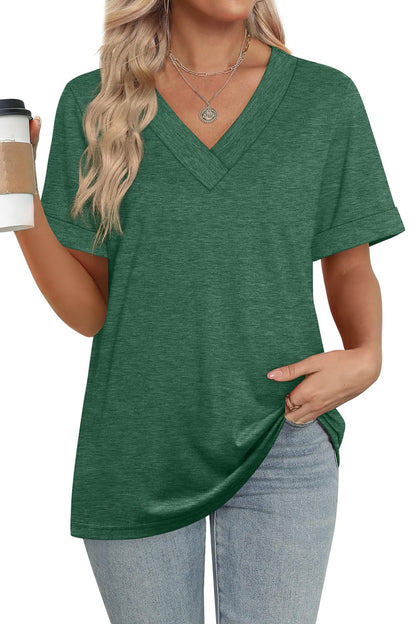 Women's Summer Tops Short Sleeve Basic Casual V Neck T Shirts
