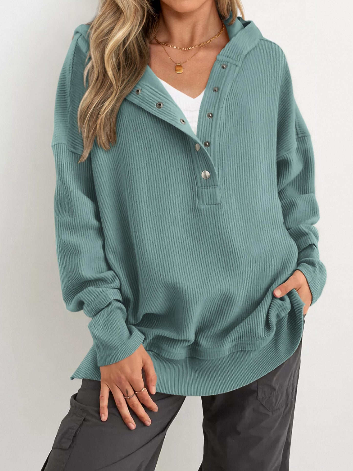 Limited time sale🔥Women's Oversized Button V Neck Hoodie