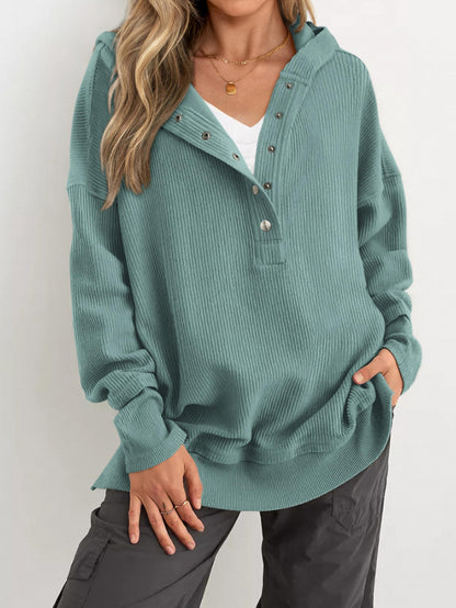 Limited time sale🔥Women's Oversized Button V Neck Hoodie