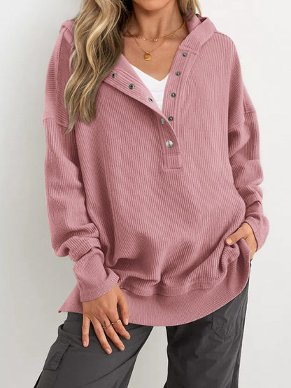 Limited time sale🔥Women's Oversized Button V Neck Hoodie