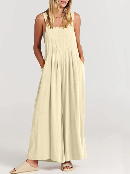 Women's Sleeveless Wide Leg Jumpsuit with Pockets