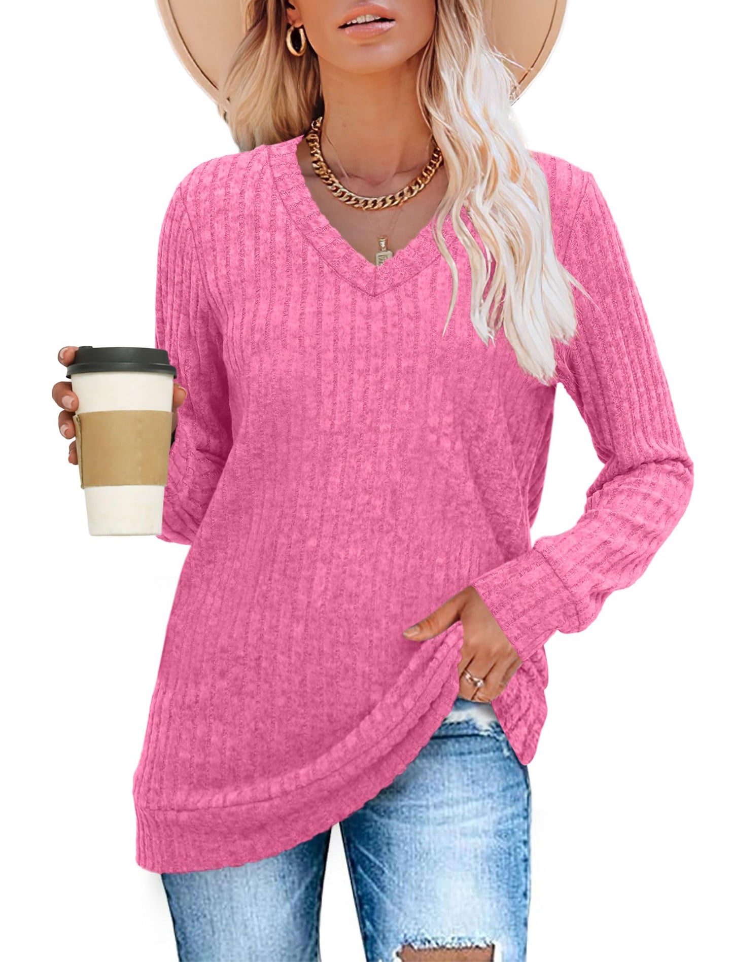 ✨Women's Casual V Neck Lightweight Tunic Sweateshirt
