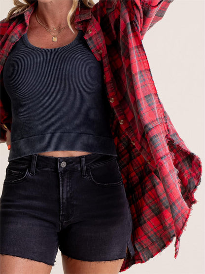 Limited time sale🔥Women's Seams Raw Edge Washed Oversized Shirt Jacket