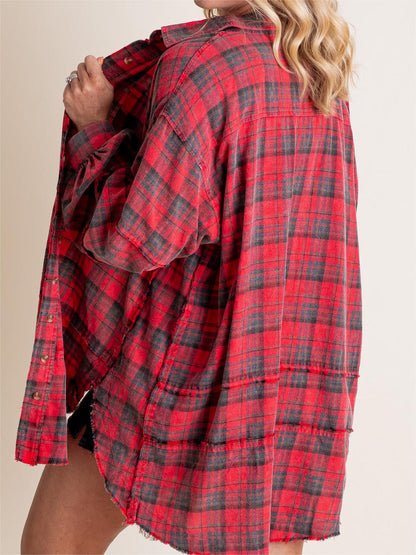 2024 Women's Mineral Washed Button Down Plaid Shirt with Pockets (Buy 2 Free Shipping)