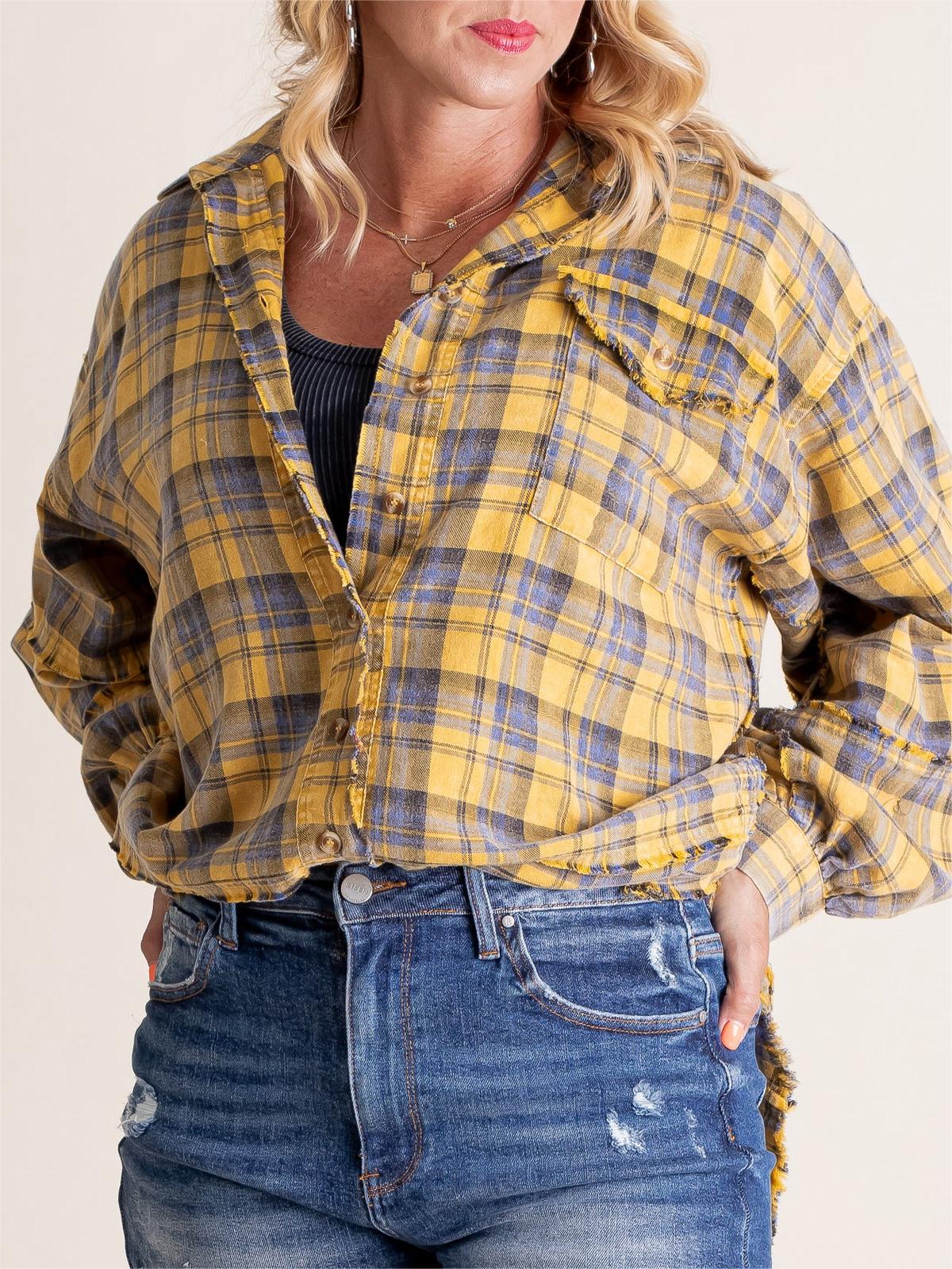 2024 Women's Mineral Washed Button Down Plaid Shirt with Pockets (Buy 2 Free Shipping)