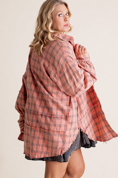 2024 Women's Mineral Washed Button Down Plaid Shirt with Pockets (Buy 2 Free Shipping)