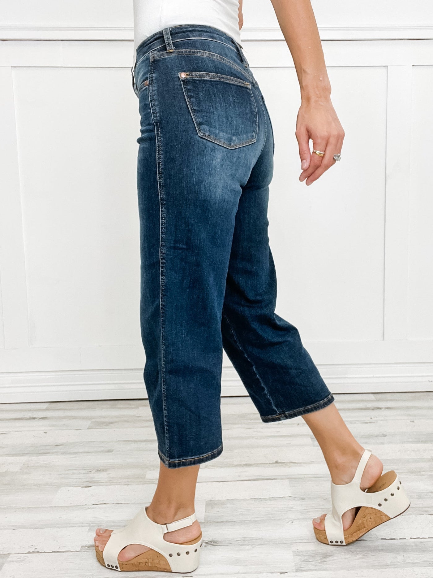 Mid-Rise Tummy Control Crop Wide Leg Denim Jeans