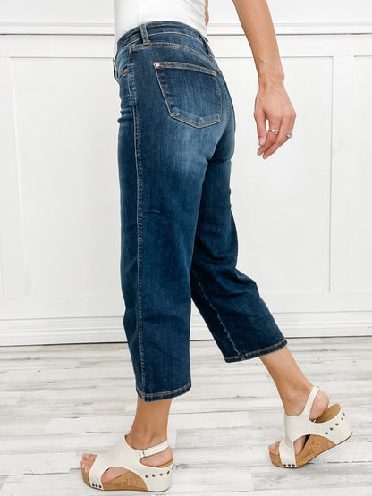 Mid-Rise Tummy Control Crop Wide Leg Denim Jeans
