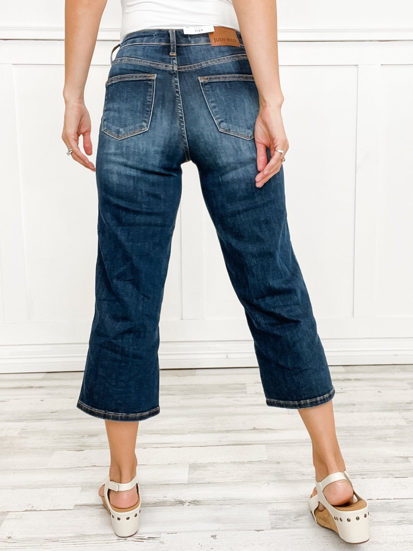 Mid-Rise Tummy Control Crop Wide Leg Denim Jeans