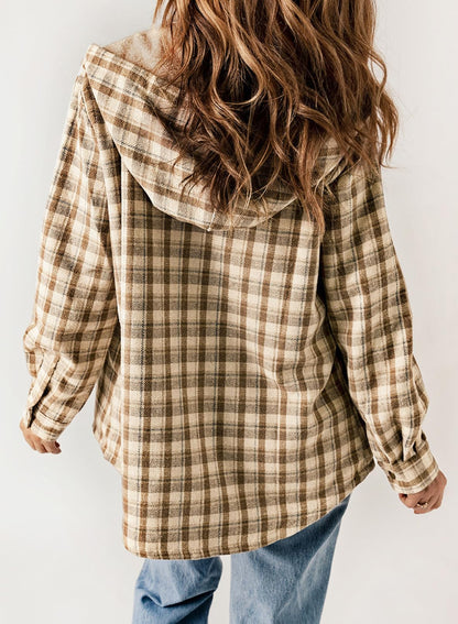 ☘️50% OFF🔥Women's Fall Fuzzy Flannel Long Sleeve Plaid Jacket Coat with Hood