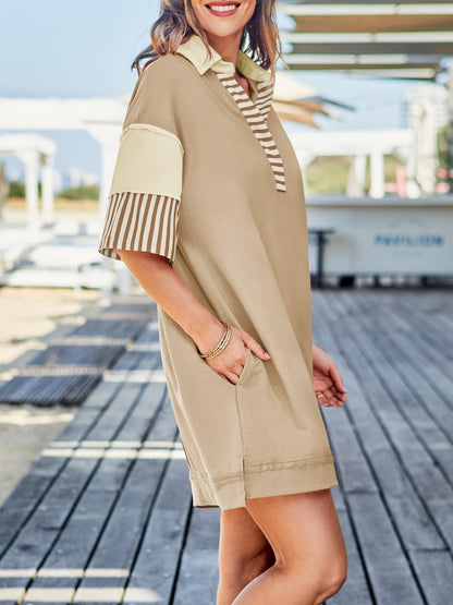 Limited time sale🔥Color Block Notch Neck Mini Dress