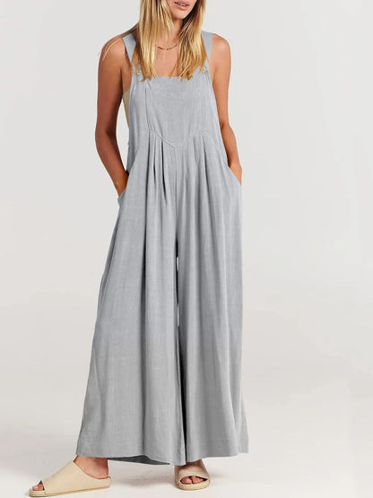 Women's Sleeveless Wide Leg Jumpsuit with Pockets