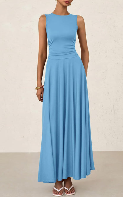 Women's Casual Sleeveless Crewneck Aline Maxi Dress