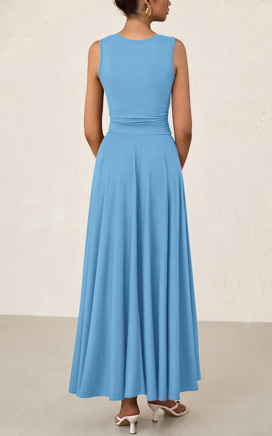 Women's Casual Sleeveless Crewneck Aline Maxi Dress