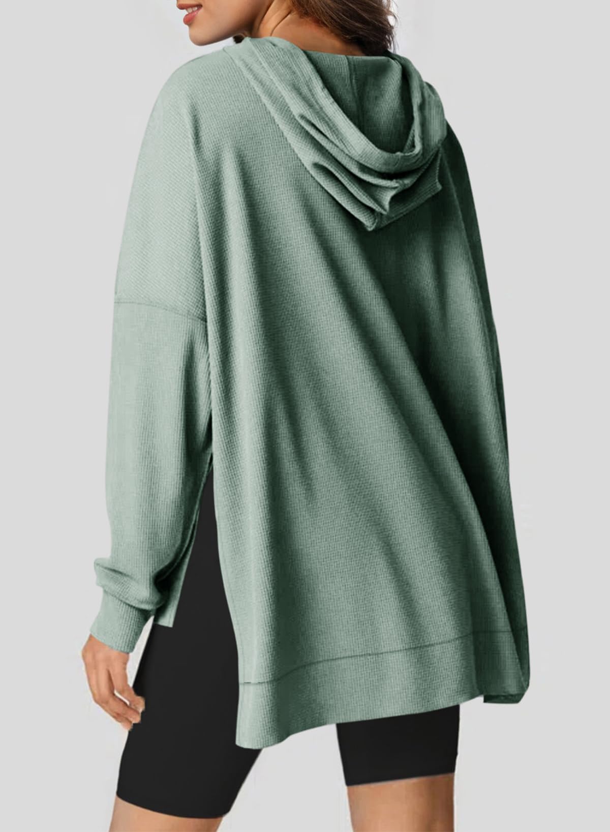 ✨Oversized Hoodies for Women Waffle Knit Drawstring Side Slit Pullover Sweatshirts with Pocket (Final Days: Big Savings!!!)