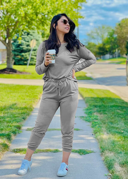 2025 Hot Sale Women's Fall Crewneck Pullover Tops And High Waisted Pants Lounge Set
