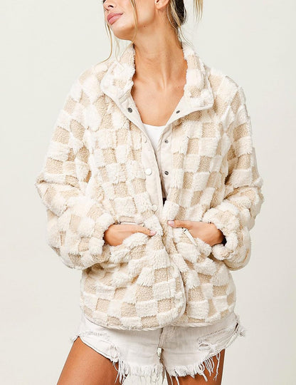 Limited time sale🔥Women's Checkered Fleece Sherpa Jacket