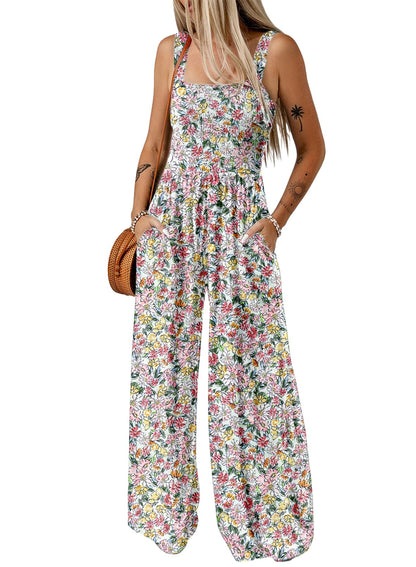 Limited time sale🔥Women's Overalls Casual Floral Print Sleeveless Jumpsuit with Pockets