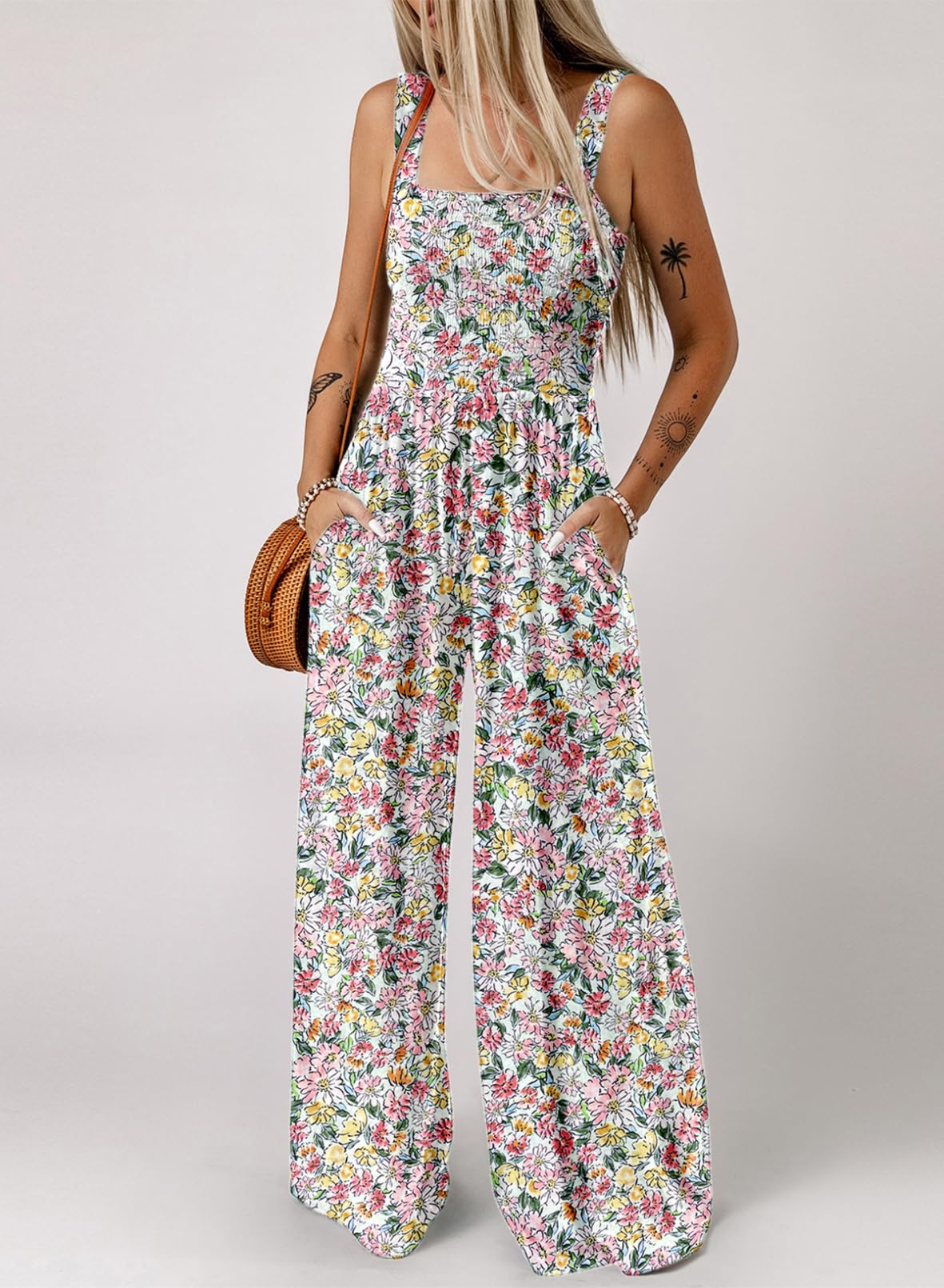 Limited time sale🔥Women's Overalls Casual Floral Print Sleeveless Jumpsuit with Pockets