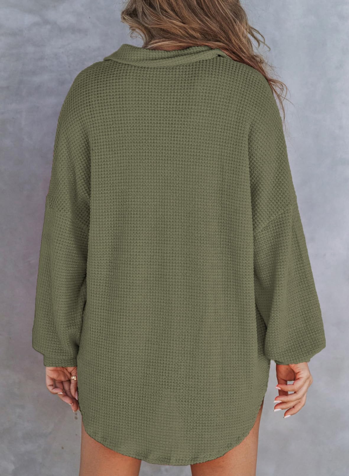 Autumn Women's Waffle Knit Henley V Neck Shirt Jacket