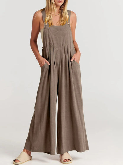 Women's Sleeveless Wide Leg Jumpsuit with Pockets
