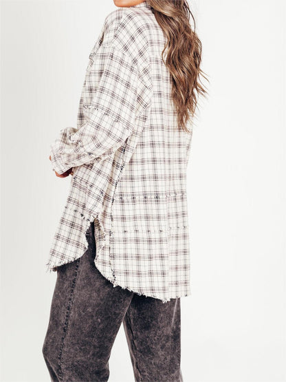 Limited time sale🔥Women's Seams Raw Edge Washed Oversized Shirt Jacket