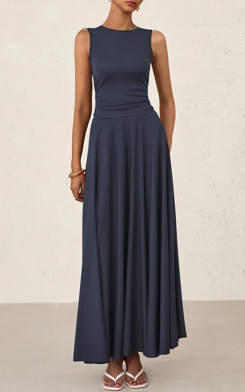 Women's Casual Sleeveless Crewneck Aline Maxi Dress