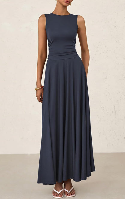 Women's Casual Sleeveless Crewneck Aline Maxi Dress