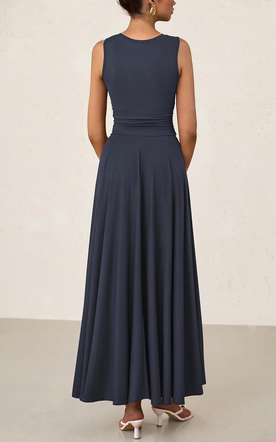 Women's Casual Sleeveless Crewneck Aline Maxi Dress
