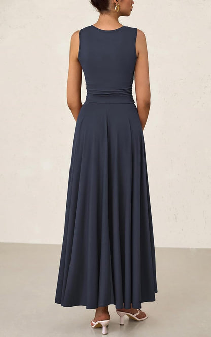 Women's Casual Sleeveless Crewneck Aline Maxi Dress