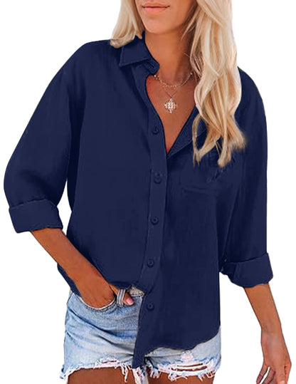 Women's Long Sleeve Breathable Slim Fit Button Down Shirts
