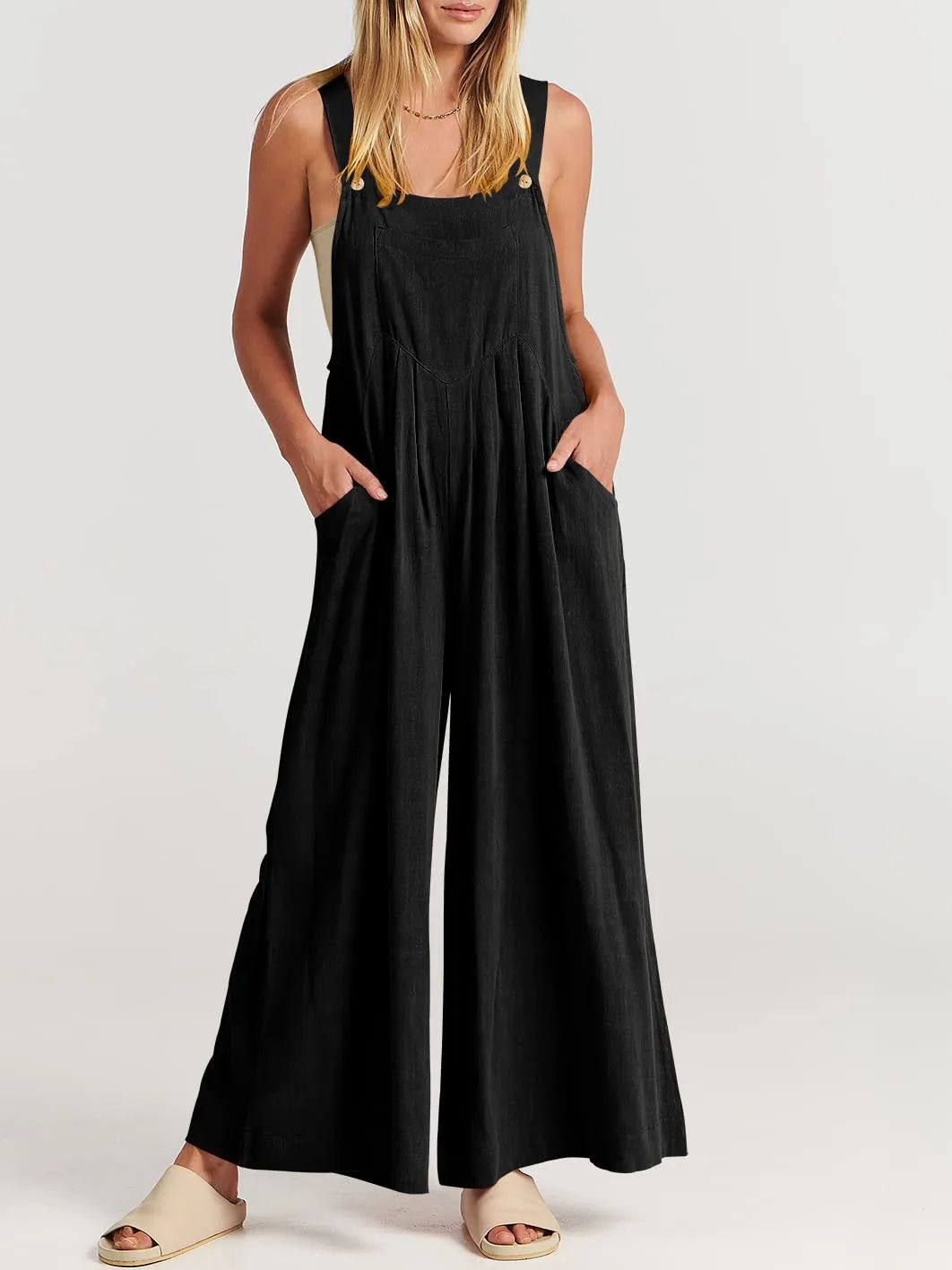 Women's Sleeveless Wide Leg Jumpsuit with Pockets