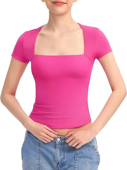 HOT SALE🔥 2024 Women's Square Neck Slim Fit Short Sleeve T-Shirt (BUY 2 FREE SHIPPING)