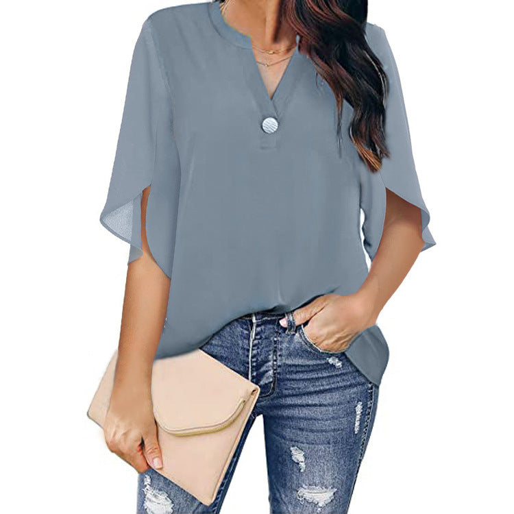 2024 NEW Women's Summer V Neck Chiffon Shirt (BUY 2 FREE SHIPPING)