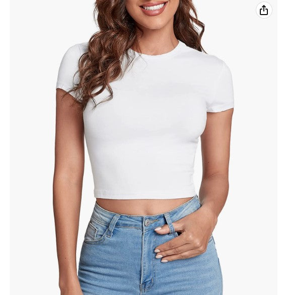 HOT SALE❤Women's Basic Teen T-Shirt Round Neck Short Sleeve Slim Fit Casual Crop Top（Buy 2 Free Shipping）