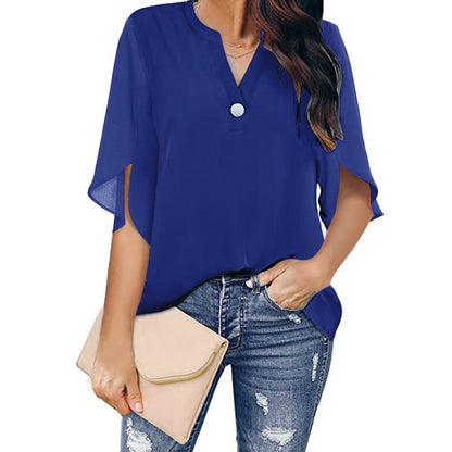 2024 NEW Women's Summer V Neck Chiffon Shirt (BUY 2 FREE SHIPPING)