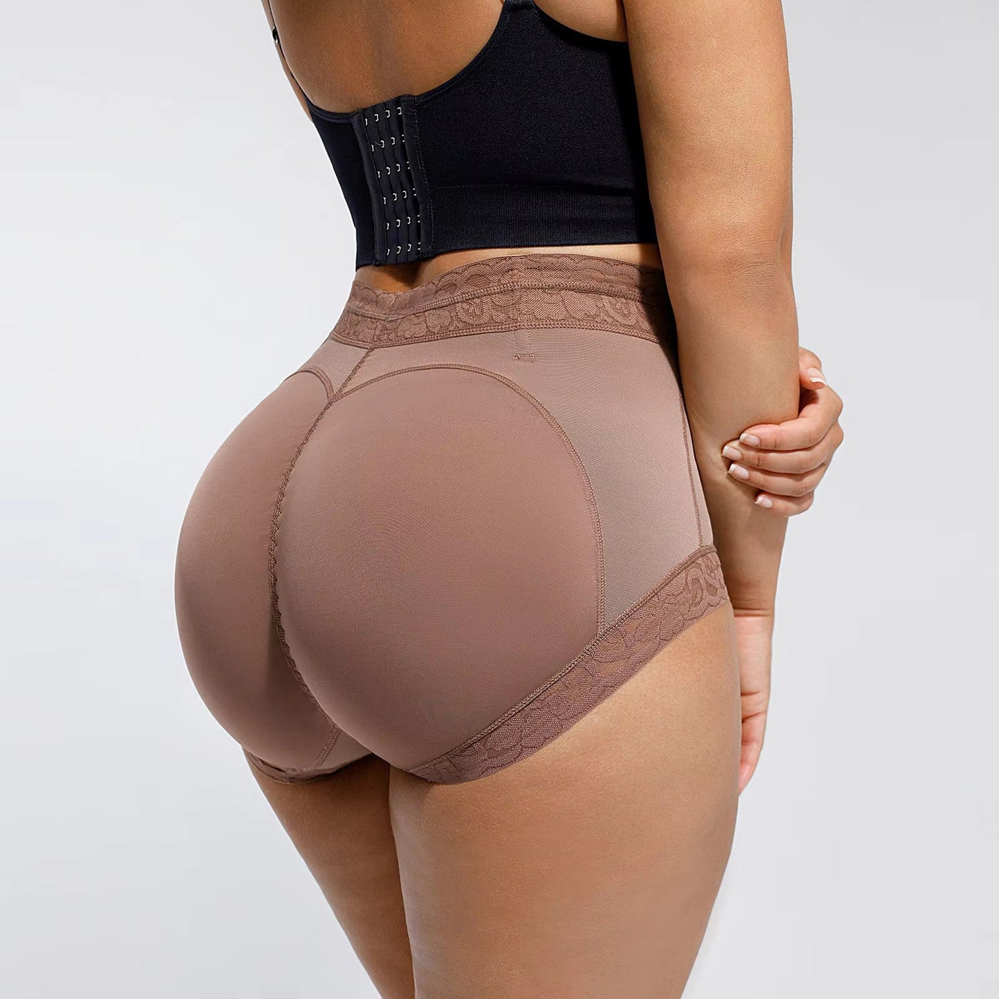 High Waist Tummy Control Shapewear Shorts with Lace & Anti-Slip Band