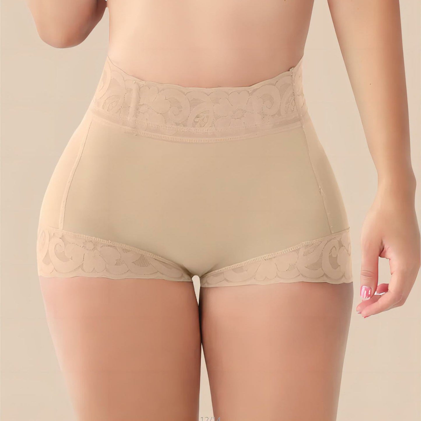 High Waist Tummy Control Shapewear Shorts with Lace & Anti-Slip Band