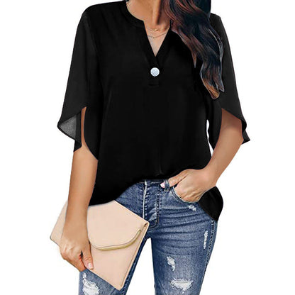 2024 NEW Women's Summer V Neck Chiffon Shirt (BUY 2 FREE SHIPPING)
