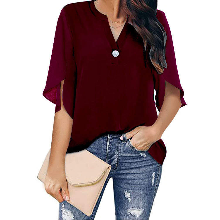 2024 NEW Women's Summer V Neck Chiffon Shirt (BUY 2 FREE SHIPPING)