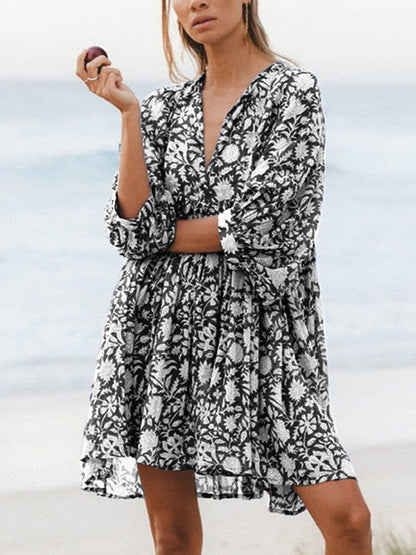 2024 Women's V Neck Half Sleeve Floral Tunic Short Dress (Buy 2 Free Shipping)