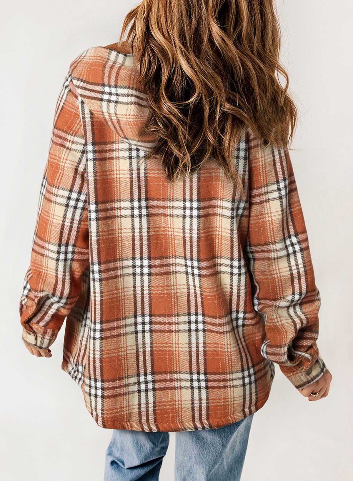 ☘️50% OFF🔥Women's Fall Fuzzy Flannel Long Sleeve Plaid Jacket Coat with Hood