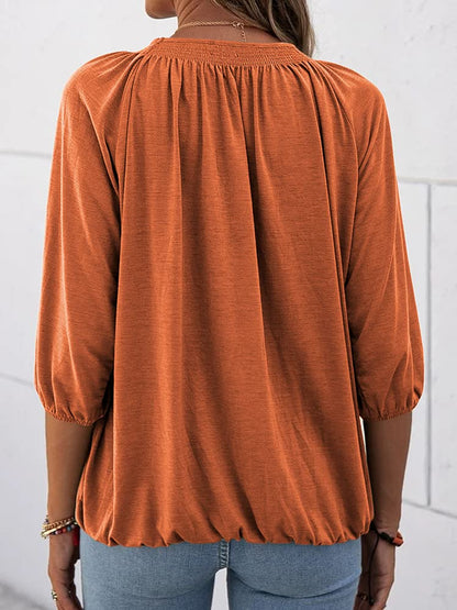 Limited time sale 🔥Women's Casual Cotton 3/4 Sleeve Loose Pleated Basic Tops