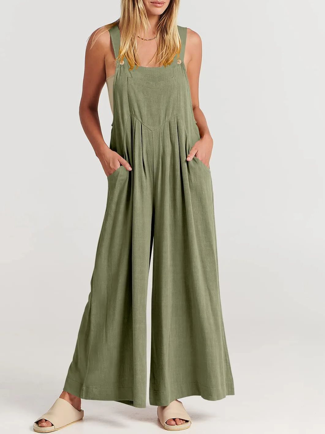 Women's Sleeveless Wide Leg Jumpsuit with Pockets