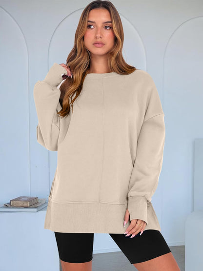 Limited time sale🔥Womens Oversized Thumbhole Long Sleeve Side Slit Pullover Top