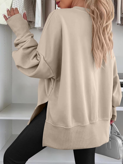 Limited time sale🔥Womens Oversized Thumbhole Long Sleeve Side Slit Pullover Top