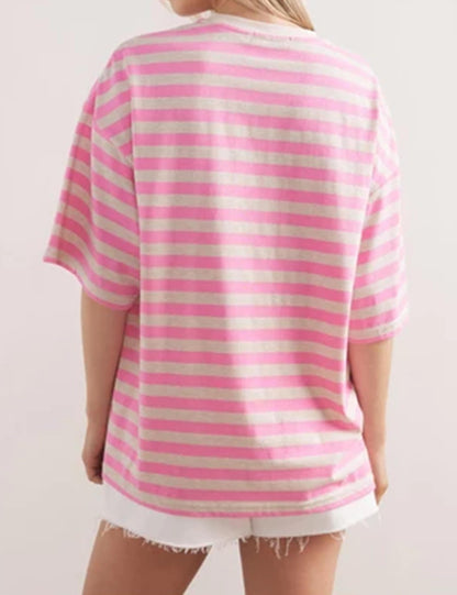 2024 Women Oversized Striped Short Sleeve T-Shirts